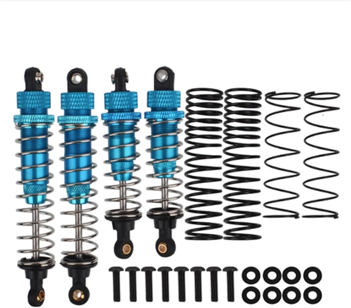 Set van 4 Aluminium Achter Schokdempers voor 1/10 RC Auto's - Upgrade Onderdelen voor Tamiya DT-02, DF-02, DT-03 en TT-02B (Blauw)