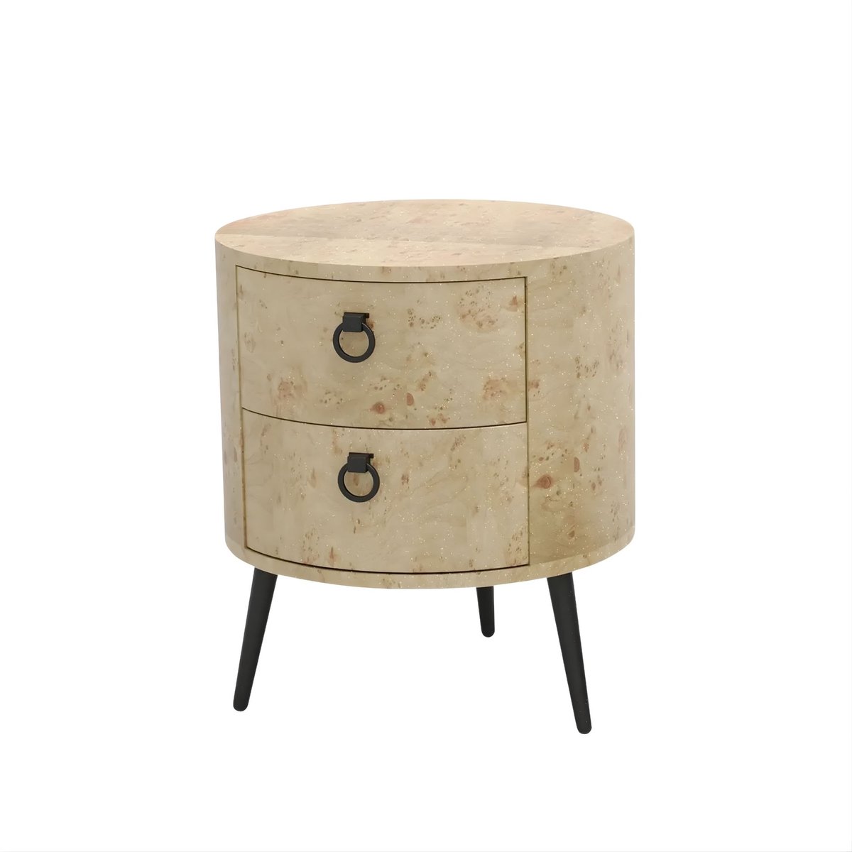 Nachtkastje - Rond Bijzettafeltje met 2 Lades, Farmhouse design en Metalen - Grijs 30 x 30 cm