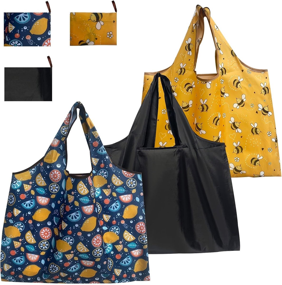 Opvouwbare boodschappentas set van 3, groot en lichtgewicht, herbruikbare tas voor winkelen, reizen en uitstapjes - 58 x 40 cm