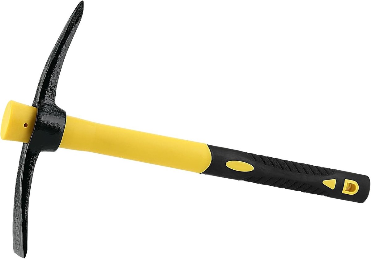 Robuuste tuinpickaxe met stalen gesmede kop, kunststof gecoate fiberglass handvat, ideaal voor tuinieren en kamperen, 38 cm lang, met kruis- en combinatiehak