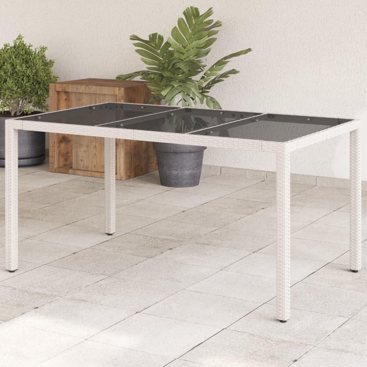 Polyrotan tuintafel - Buitenmeubel Terrastafel - Gezellig buiten zitten - Gehard glas tafelblad - 150 x 90 x 75 cm