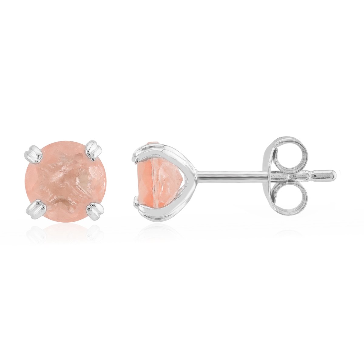 Cavill - 925 Sterling Zilver Oorbellen - Pastelperzik Kwarts 1,136 ct - Gerhodineerd - Elegante Ronde Oorknopjes - Braziliaans Kristal
