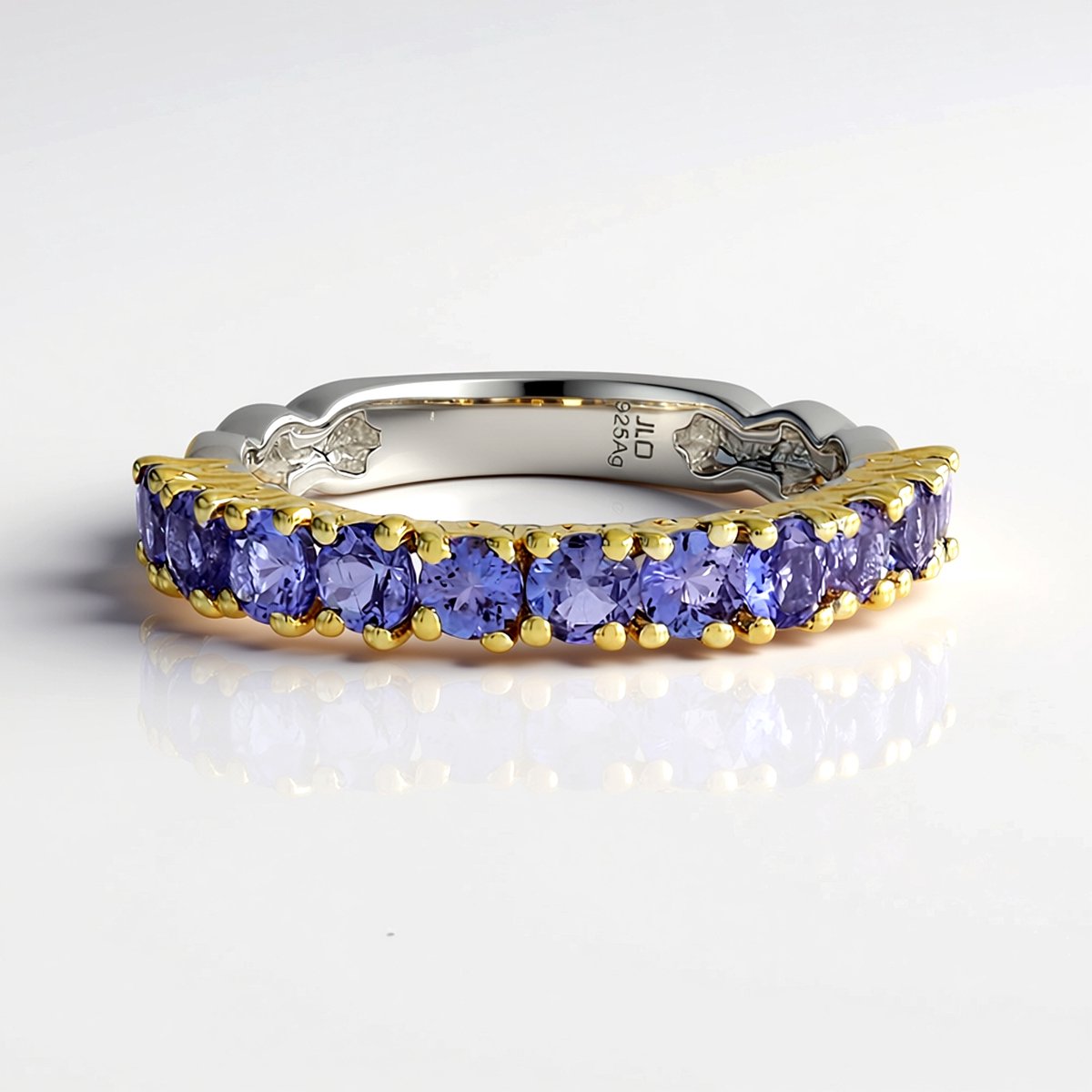 Cavill - Zilveren ring 925 sterling met 11 ronde Tanzanieten 1,188 ct - Gepolijst zilver, duurzaam sieraad, paars elegant design