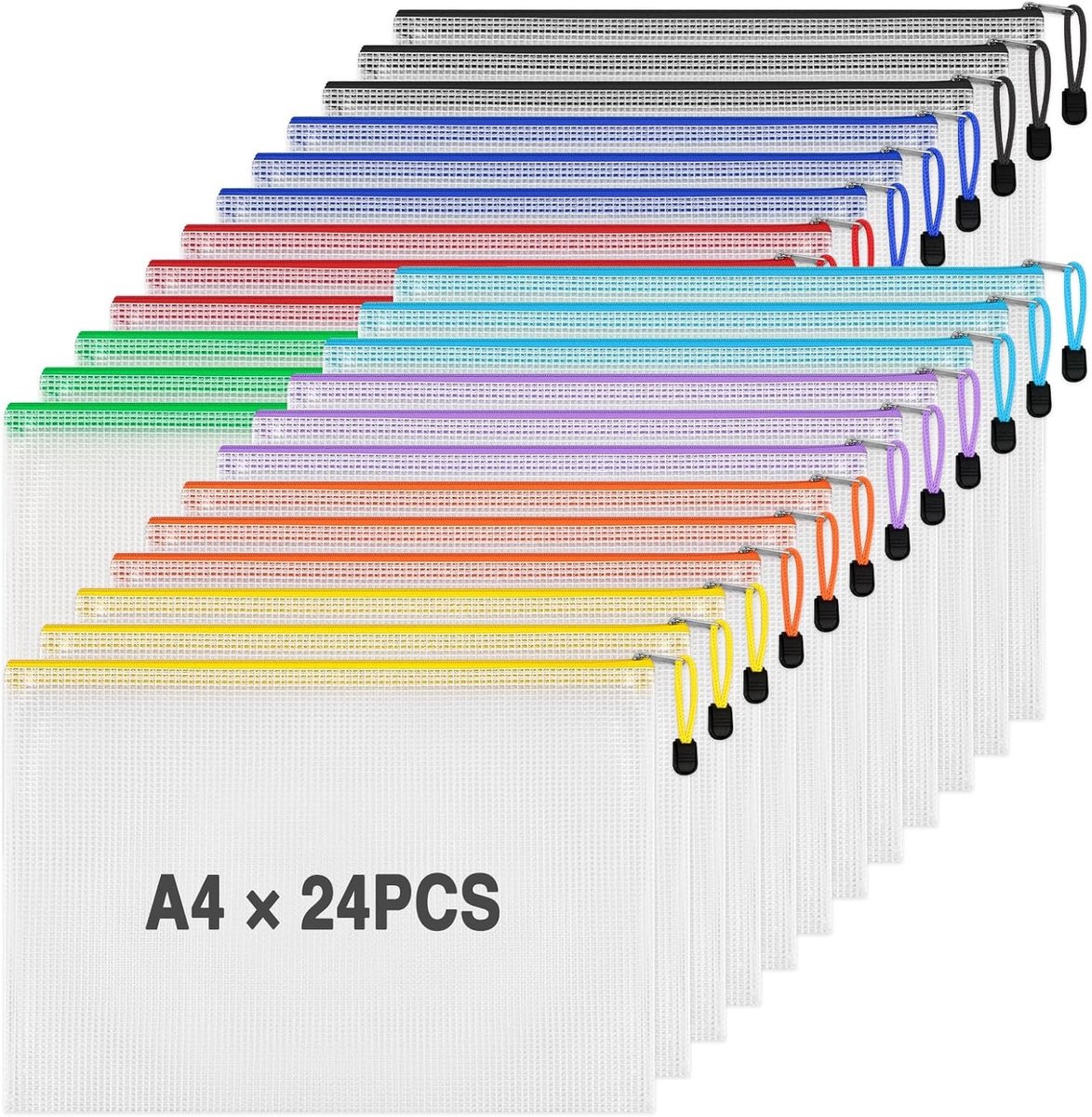 Documentenmap A4 met Rits - Waterdichte Plastic Documententas voor Papier, Schoolwerk en Reisaccessoires - Inclusief Plaknotities