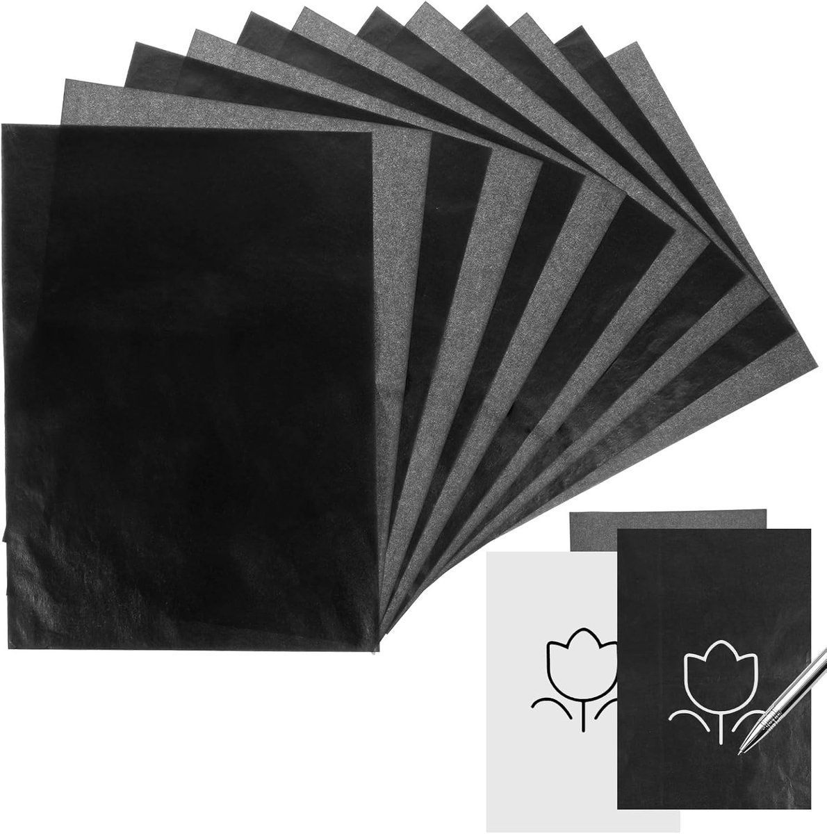 A4 Zwart Carbonpapier - 50 Vellen Overdrachtspapier voor Creatieve Projecten, 21 x 29.7 cm, Ideaal voor Tekeningen en Handwerk