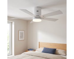 Plafondventilator met lamp - Diameter 106.6 cm - 6 snelheden & 3 kleuren - omkeerbare motor en stil - modern - Wit