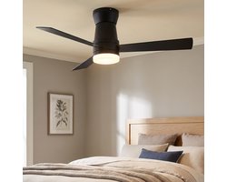 Plafondventilator met lamp - Diameter 106.6 cm - 3 kleurtemperaturen en 6 stille snelheden - omkeerbare motor - modern - Zwart