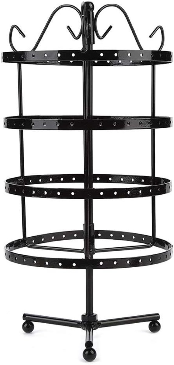 Sieradenhouder voor Oorbellen, 144 Gaten, Vier Laags, Rotating Rond Oorbellen Display, Hoge Capaciteit en Stijlvol Design