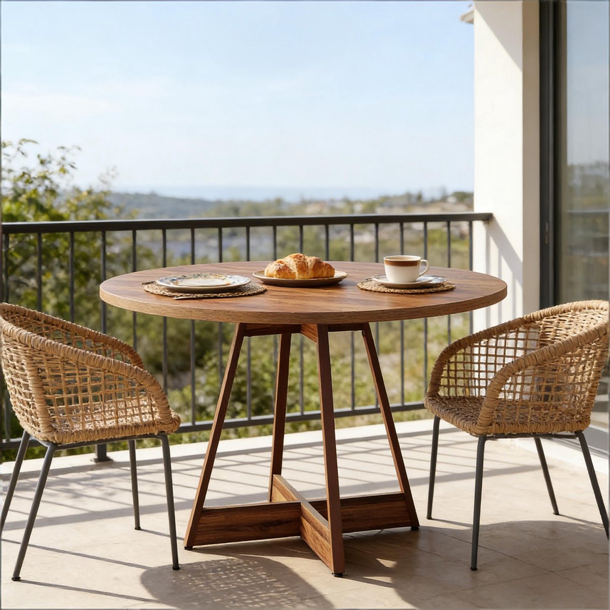 FloraGrace Eettafel - Ronde Tafel Voor 2 Tot 4 Personen - Compact Voor Keuken, Eethooek En Kleine Ruimtes - MDF - 100x100x75 Cm - Bruin