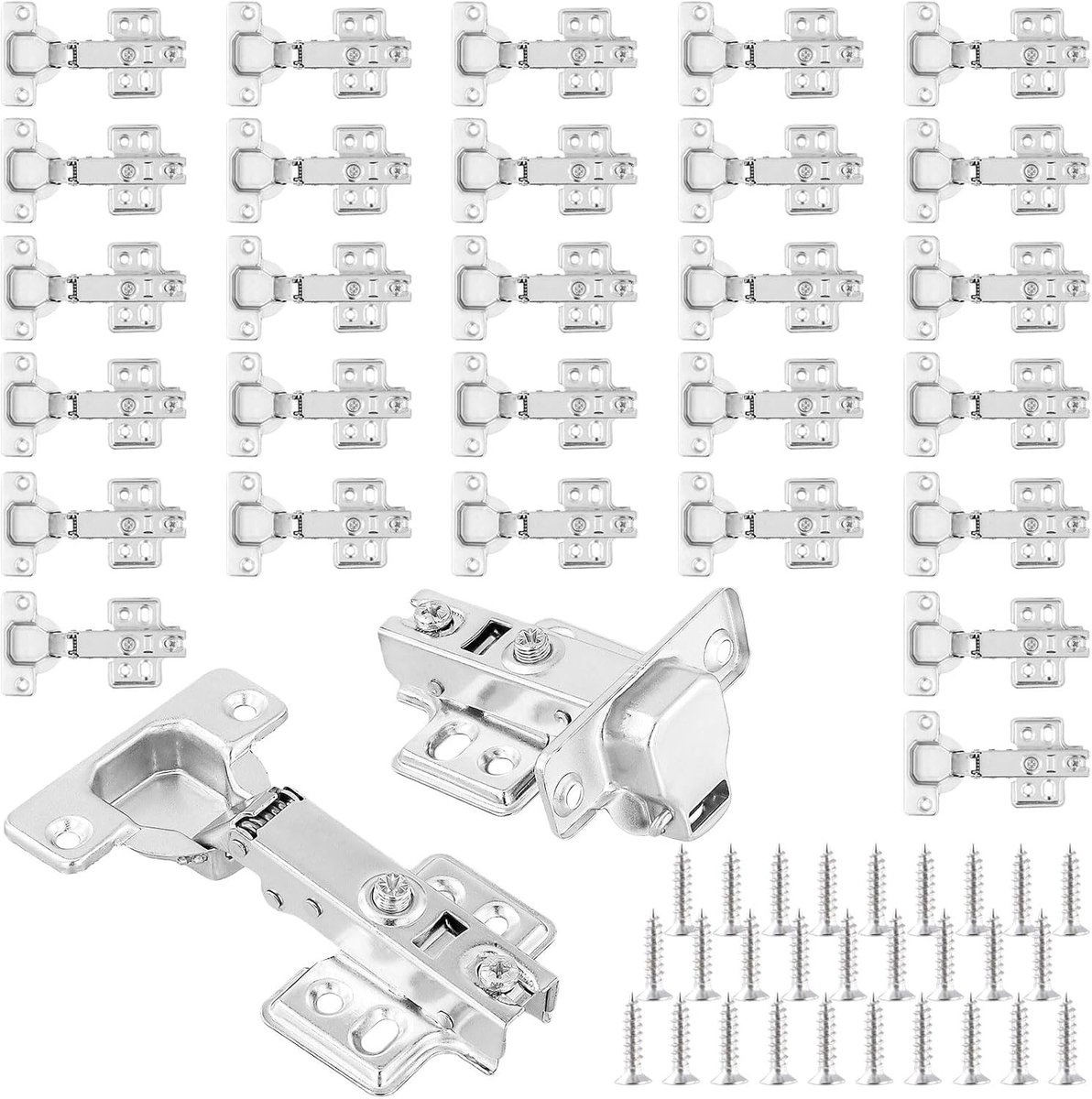 30 Stuks 104x61.5mm Zilveren Kastdeurscharnieren, Volledige Overlay Scharnieren met Schroeven, Zachte Sluiting voor Keuken- en Meubeldeuren
