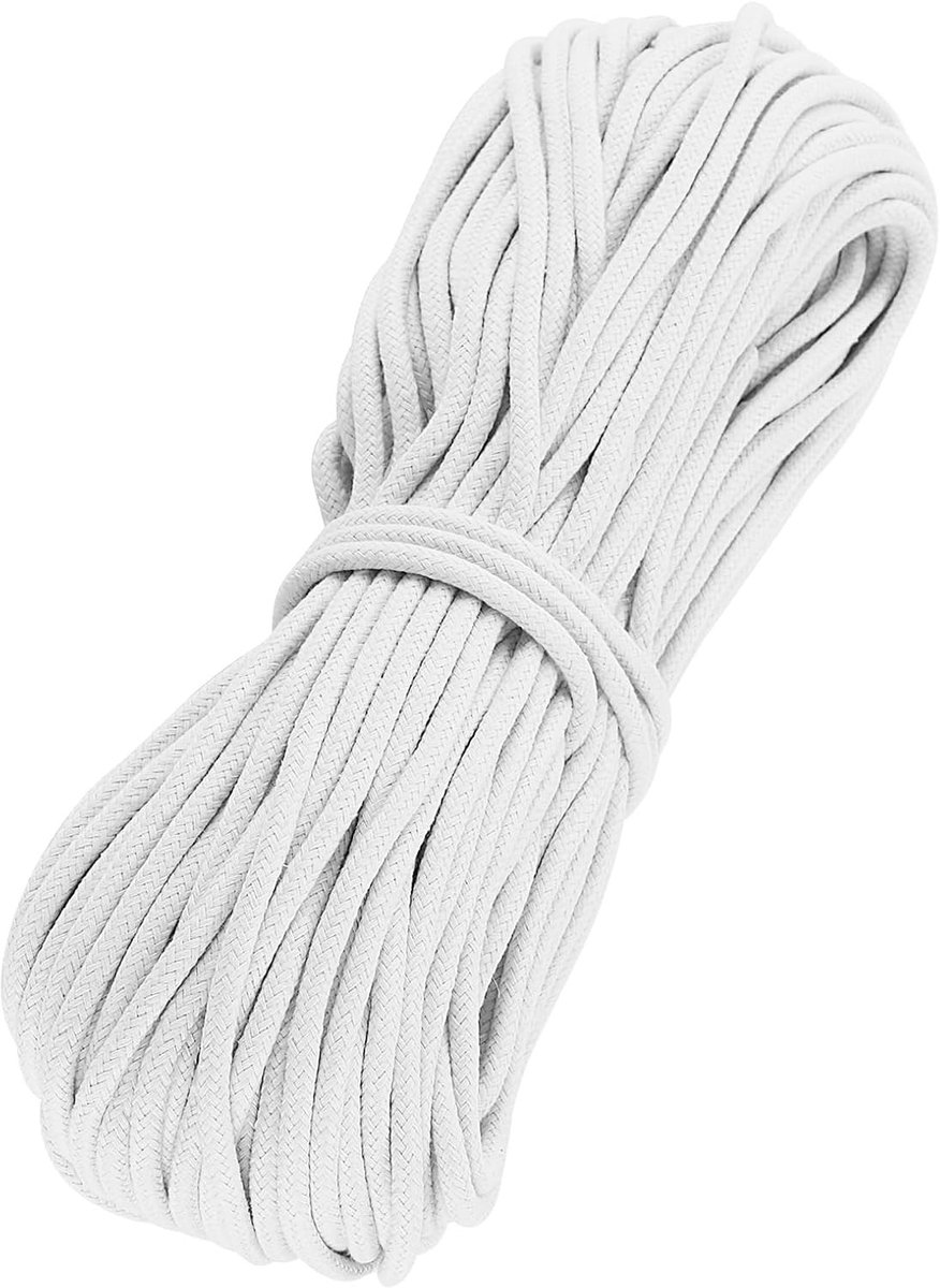 Katoenen Touw van 50 m x 6 mm, Wit Vlecht Touw voor Tuin, Decoratie en Creatieve Klussen