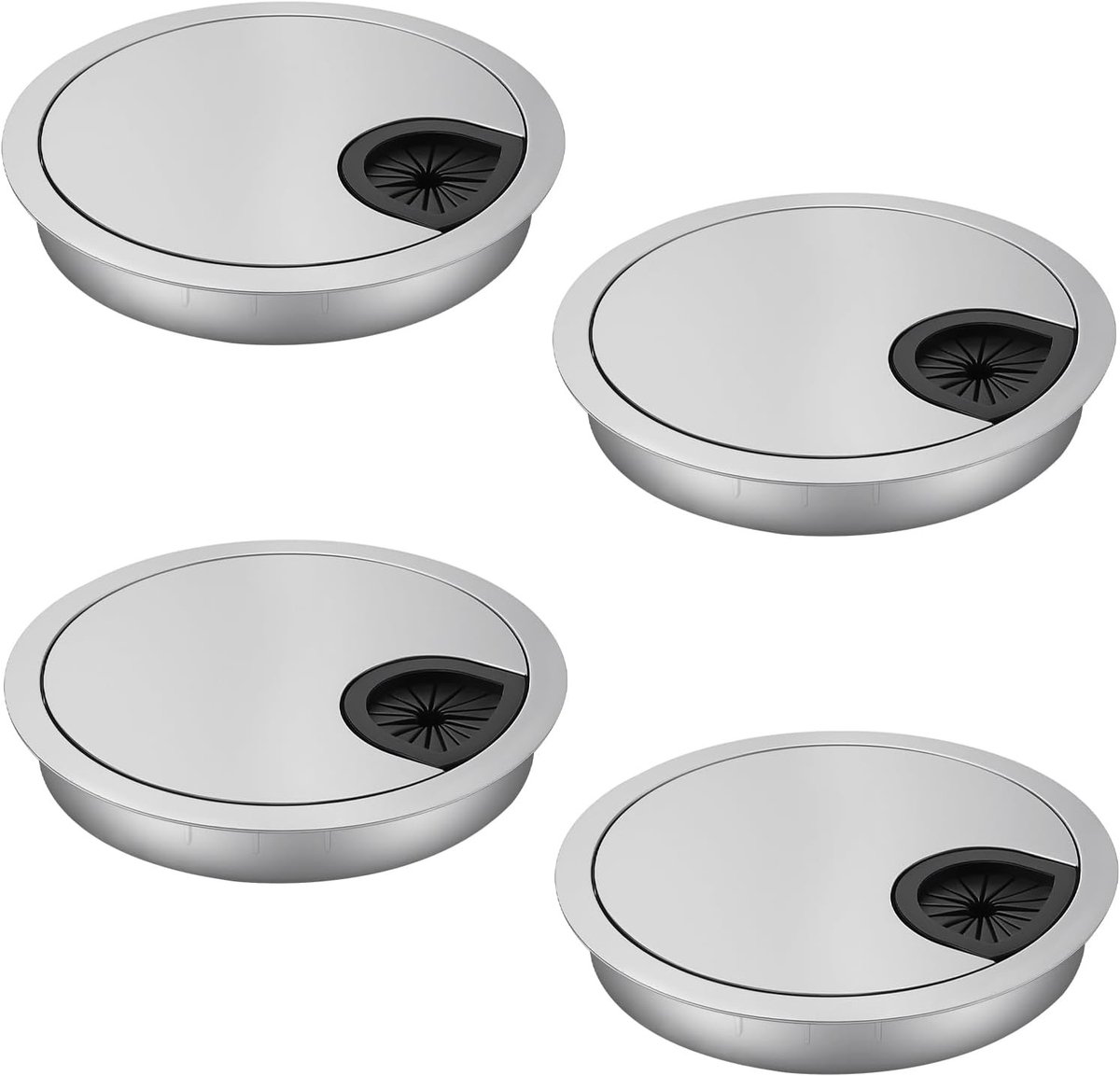 Set van 4 bureaudoorvoertules van 80 mm, zilveren kabeldoorvoeren voor een opgeruimd thuiskantoor en werkplek