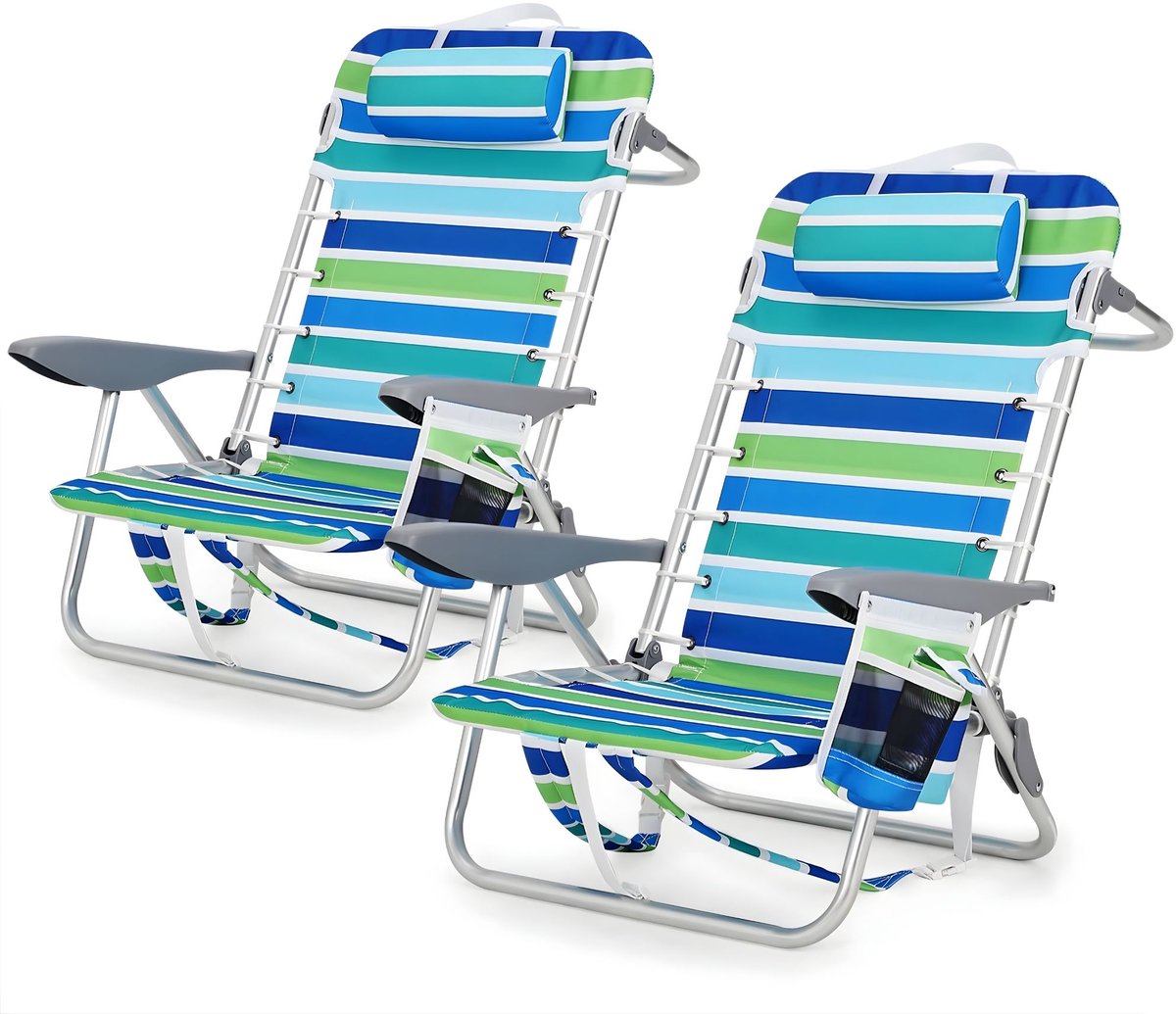 Vouwstoelen Set - 2-Delige Ligstoelen met Rugzakfunctie, Kussen - Mat 2 x 30