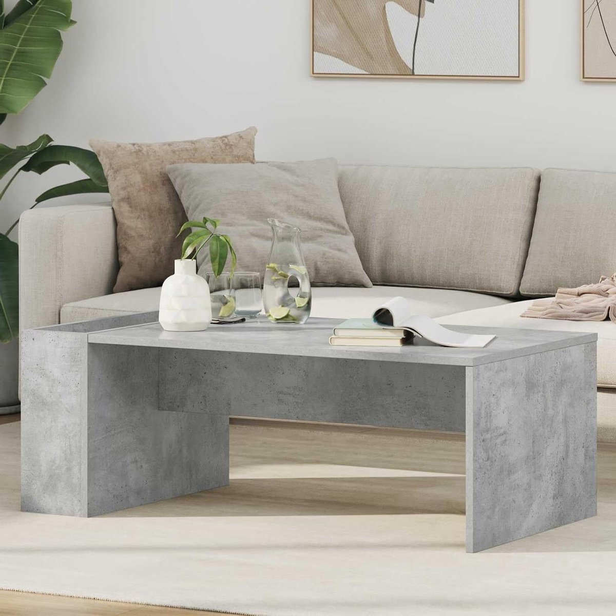Salontafel Rechthoekig - Moderne Tafel - Woonkamer Decoratie - Eigentijds Design - 95 x 50 x 34 cm - Beton Grijs