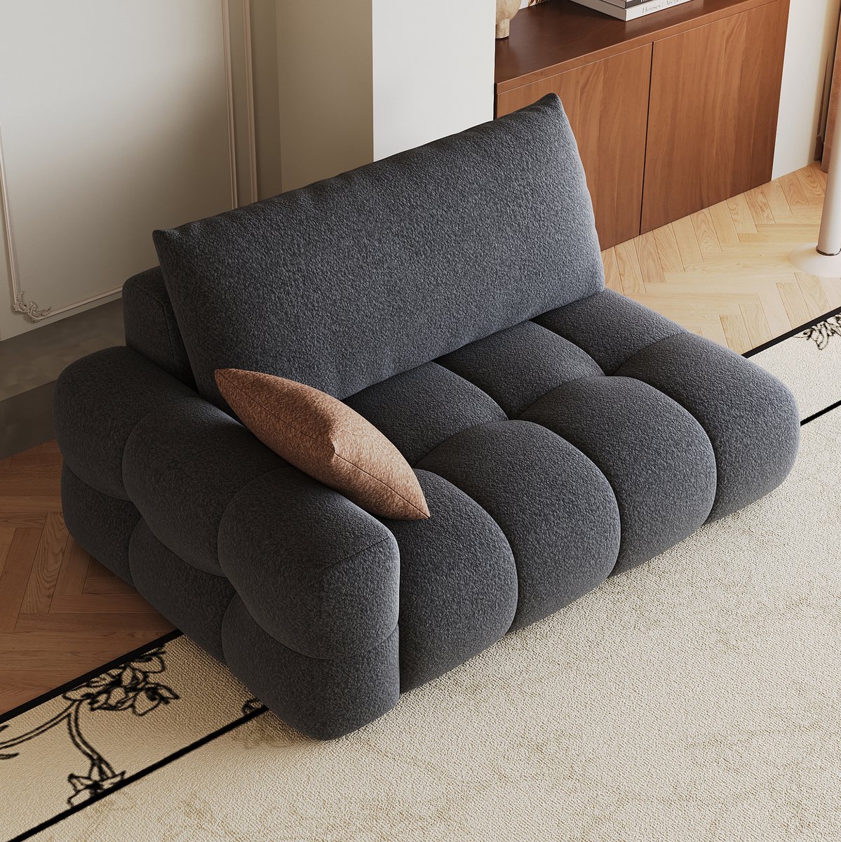 MIVRAY Zitbank 130 x 105 x 86 cm - Linkse 2-Zits Met Chaise Longue En Zachte Wolkzit - Voor Woonkamer En Slaapkamer - Stof Donkergrijs