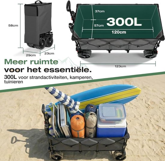 SP® Bolderkar - Vouwbare Handkar - 300L Capaciteit - Zwart - 123cm x 57cm x 97cm van sp — afbeelding 3