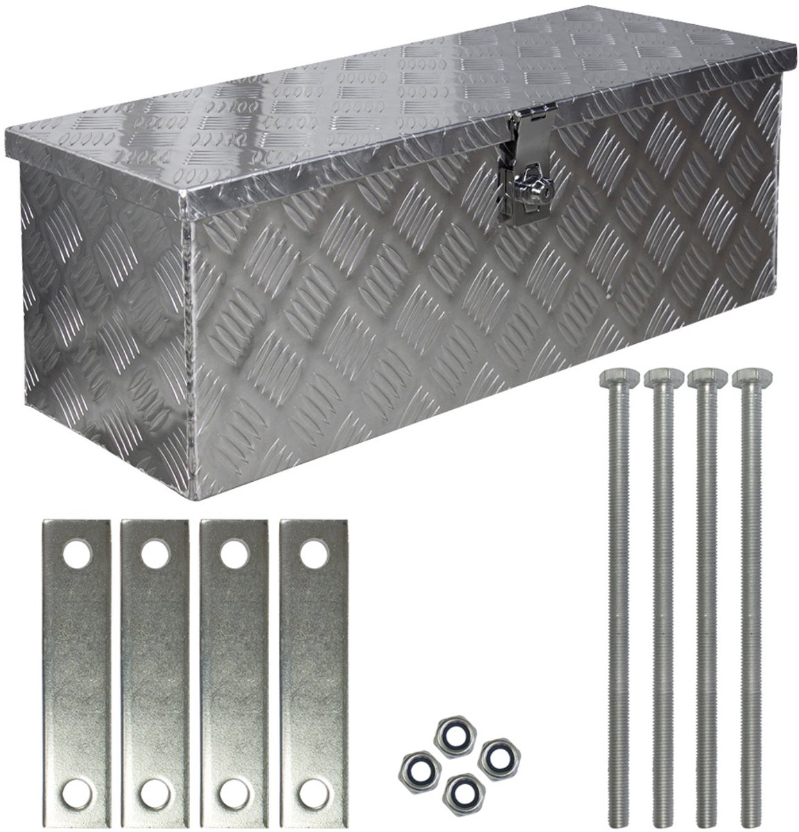 trucky Aluminium gereedschapskist voor vrachtwagens, model D050, 68 x 31 x 25 cm, afsluitbaar, robuust traanplaatmateriaal, inclusief montageset, voor werkplaats, auto en hobby
