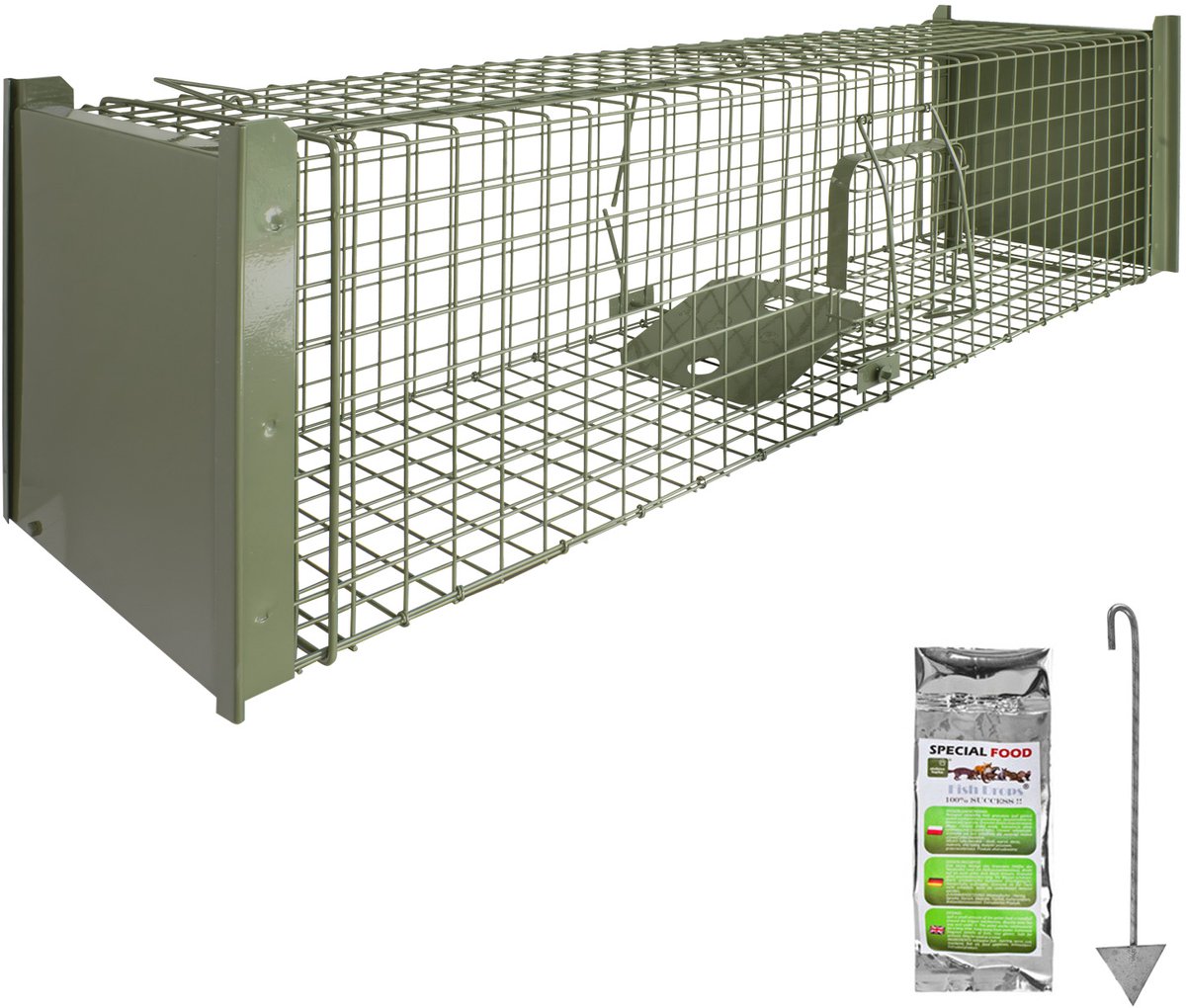 Stroomdraadval voor marters, wezels, tuinkonijnen, vossen, verplaatsingsval, huisaccessoire, zolder, 130 x 34 x 34 cm, groen, Petigi