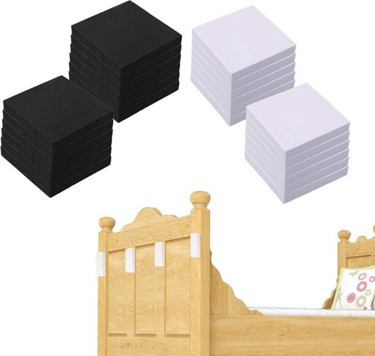 24Pcs Wand Hoofdeinde Stoppers 6x6x1cm EVA Schuim Schokdempers Bed Geluid Stoppers Hoofdeinde Beschermers Zelfklevende Pads voor Meubelbescherming (Wit, Zwart)