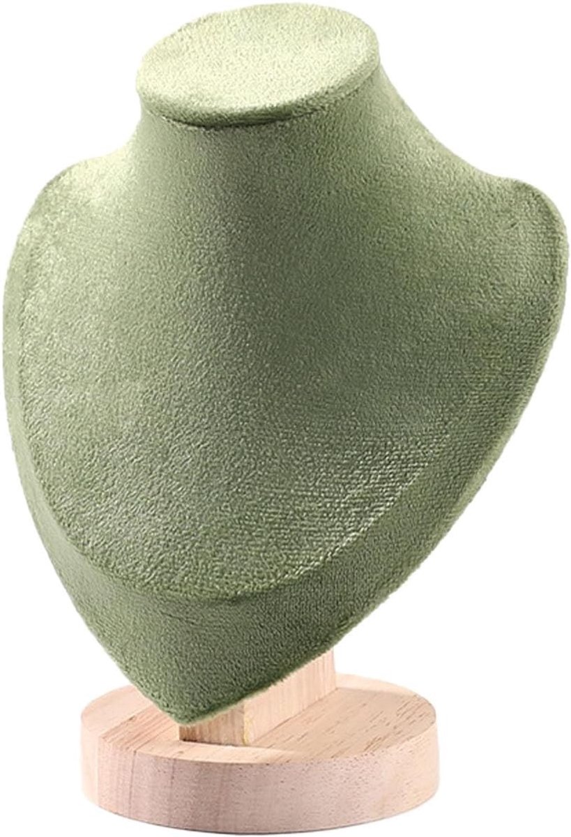 Elegante Velvet Kettingdisplay met Houten Basis voor Sieraden, Mannequin Halter en Organisator voor Beurzen en Boetieks, Lichtgroen en Compact