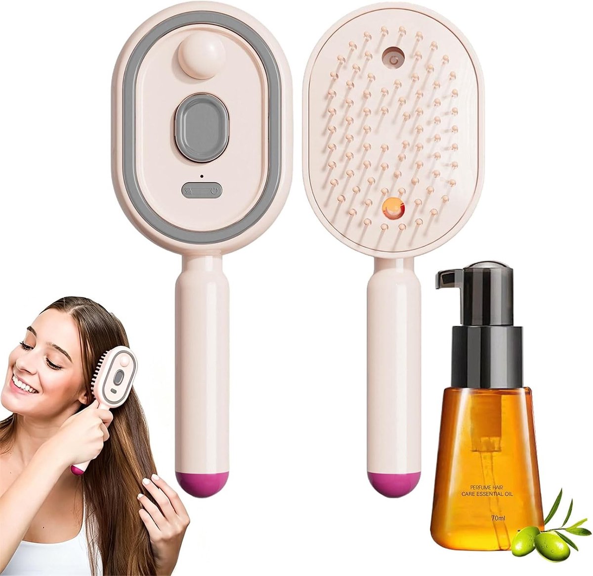 Elektrische Spray Luchtkussen Massage Kam voor Hoofdmassage, Scalp Massager en Anti-statische Haarverzorging met Essentiële Olie, Roze