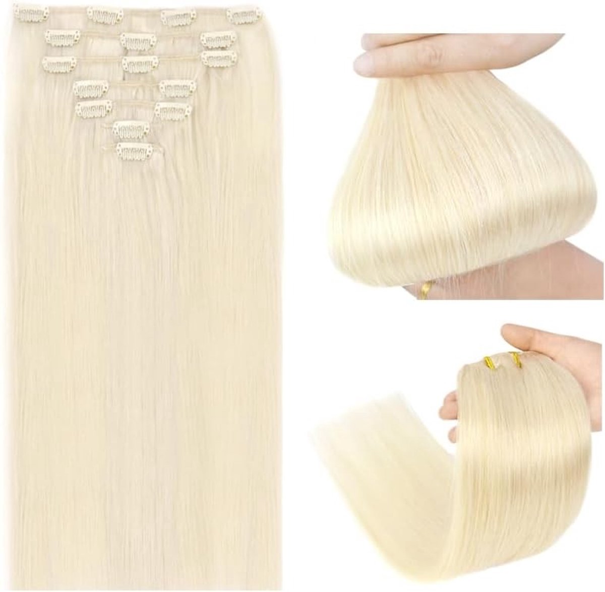 Natuurlijke Clip-In Haarextensions van 40 cm, 80 g, 7 Delen, #60 Platina Blond, Remy Haarkwaliteit