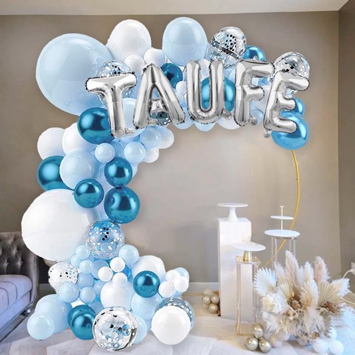 115 Stuks Doop Ballonnen Blauw Wit Zilver Folie Ballonnen (40cm) met Metallic Latex Ballonnen (115-18 Inch) en Ballon Boog Garland Kits voor Doopdecoratie, Meisjes en Jongens, Baby