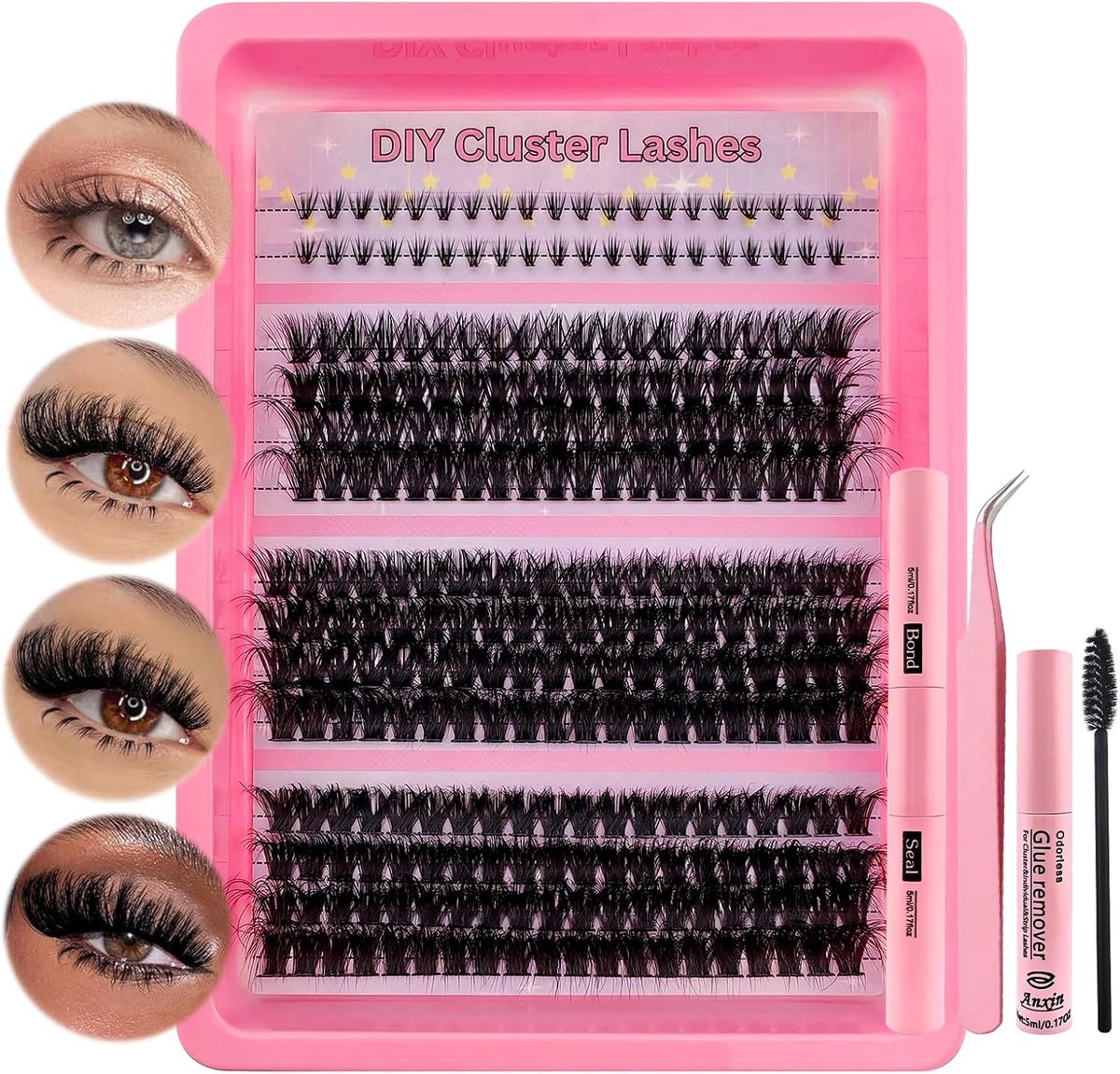 280 Delen Wimper Extensions Set, Dikke Wimperclusters, Inclusief Lijm en Verwijderingstools, Perfect voor Professioneel Gebruik en Thuis Make-up