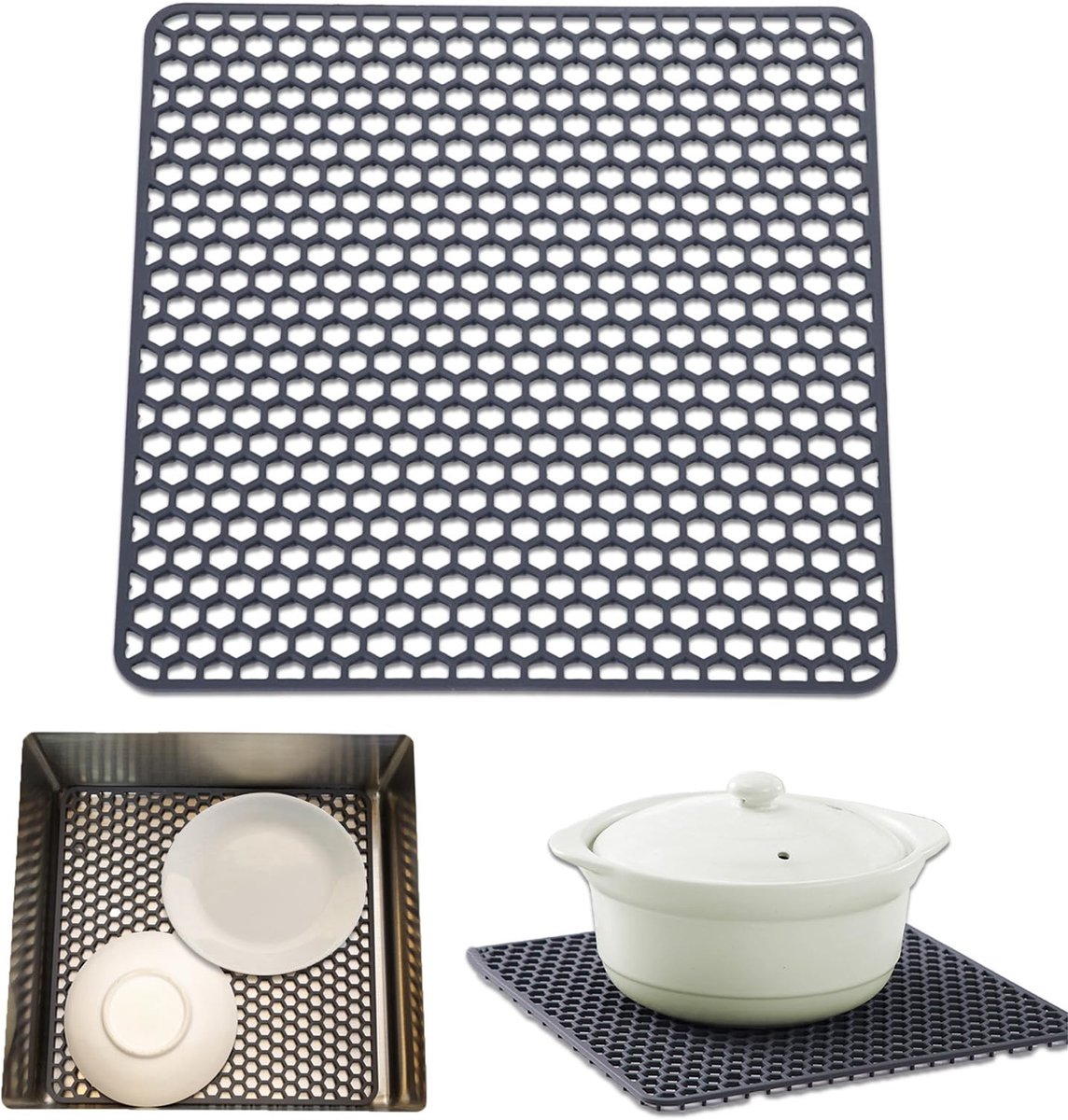 Silicone Mat voor Keukenafvoer - Antislip en Warmtebestendig - Donkergrijs