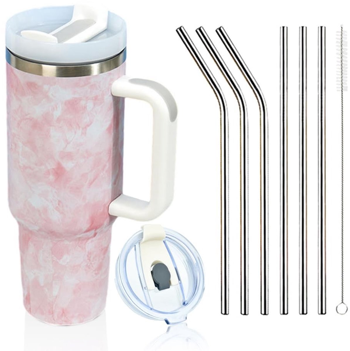 Geprinte Thermosbeker met Handgreep - 1200 ml - Roze - Lekvrij