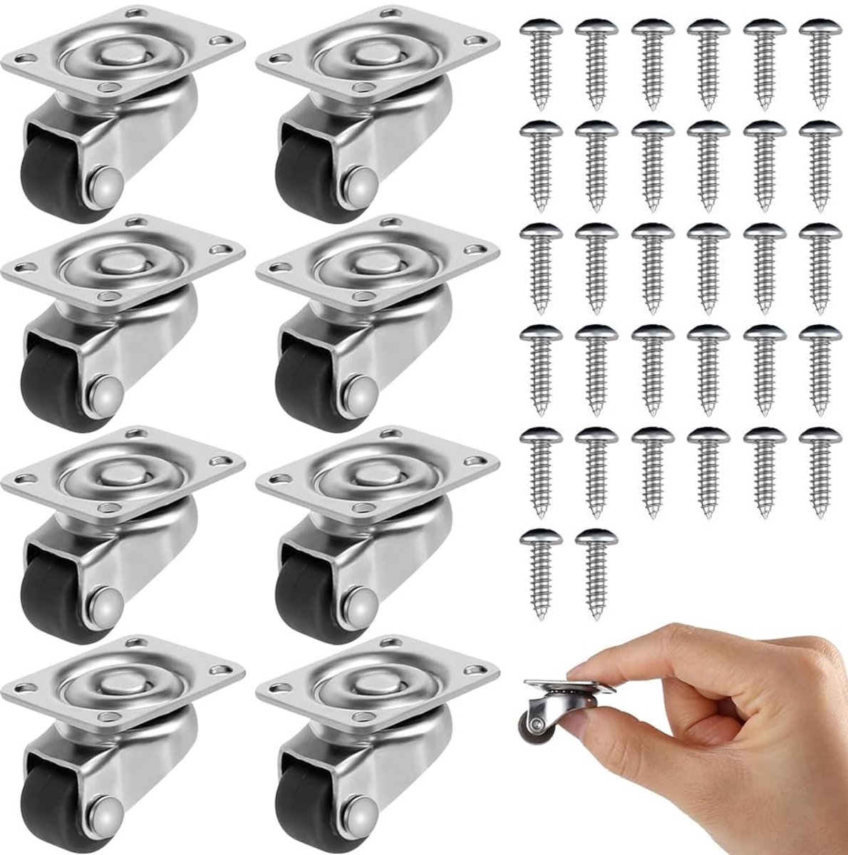 Mini Meubelswivels - 12mm Zwenkwielen Set van 8