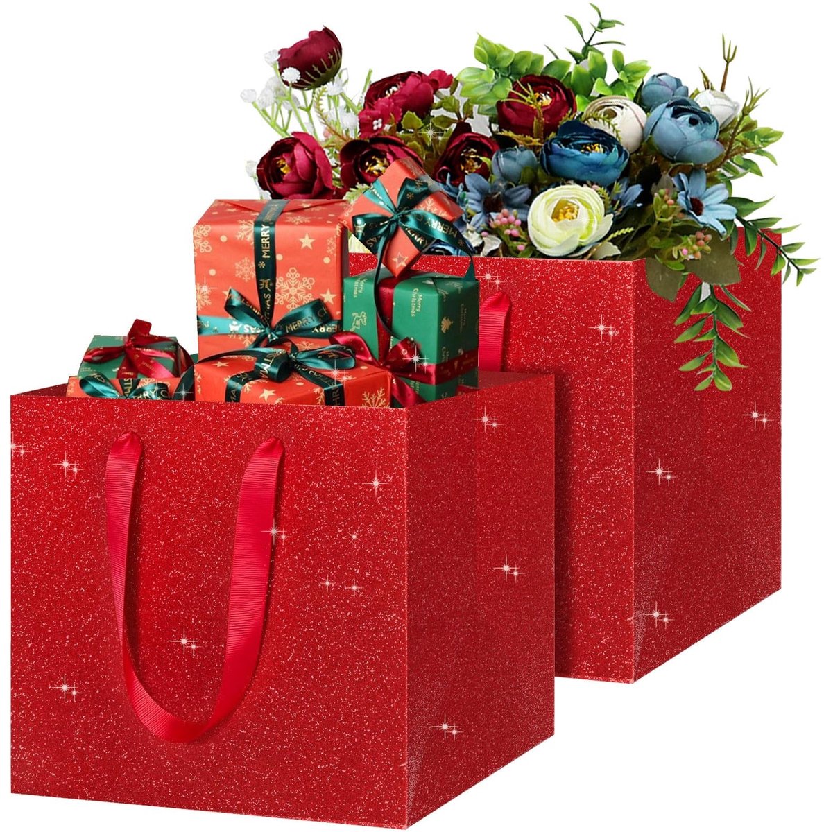 Luxe Cadeauzakken - 2 Stuks in Rood 25x25x25cm