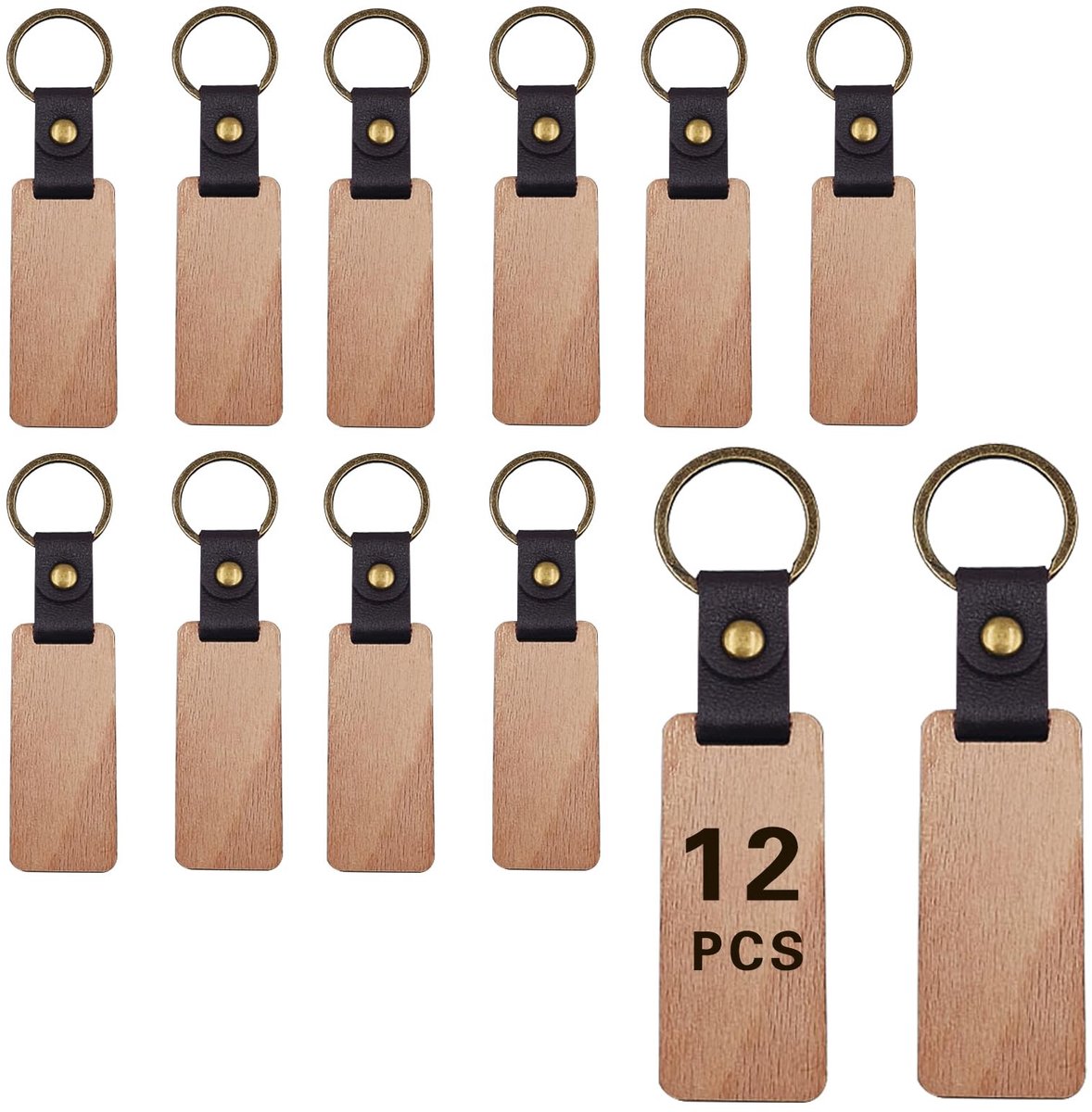 Houten Sleutelhangers Set van 12 - Aanpasbaar en Kleurvol
