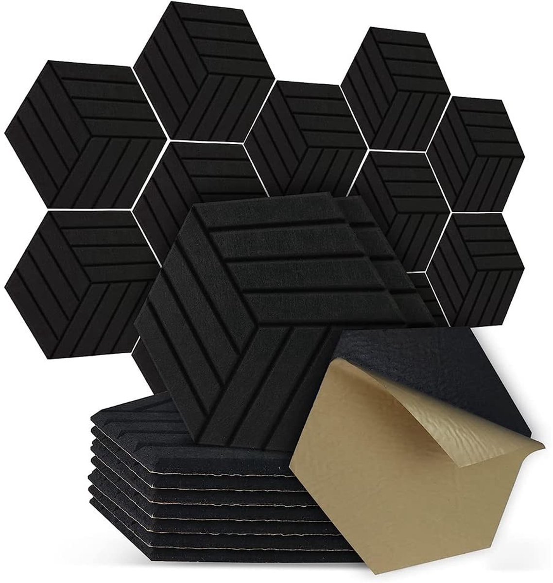 Geluidsabsorberende panelen - 12-pack hexagonaal zwart