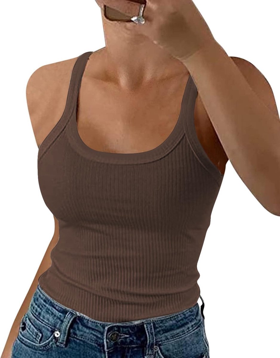 Dames Ribbed Tanktop - Crew Neck - Blauw