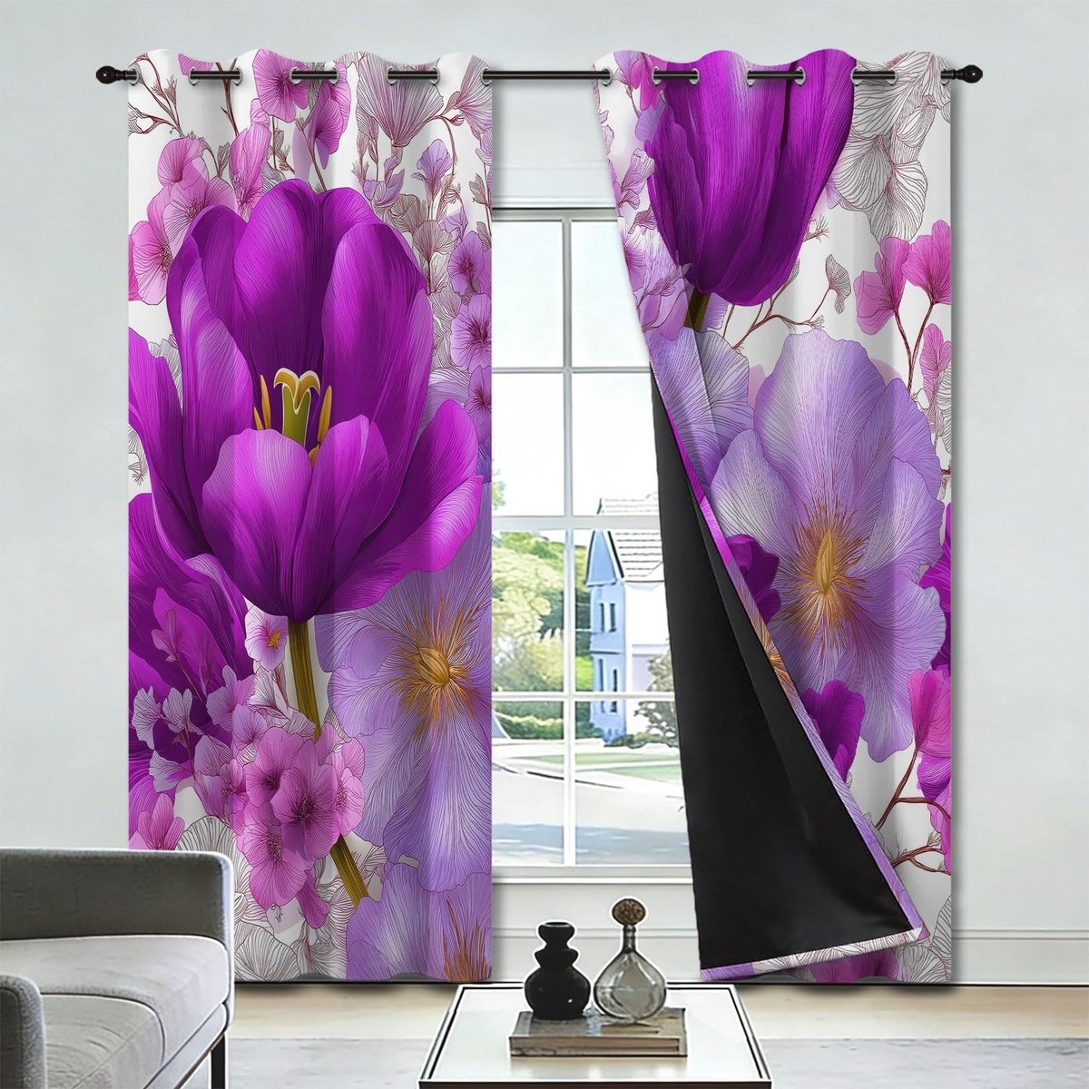 Verduisterende Gordijnen - Botanische Tulpen - 140x200cm (2 Panelen)