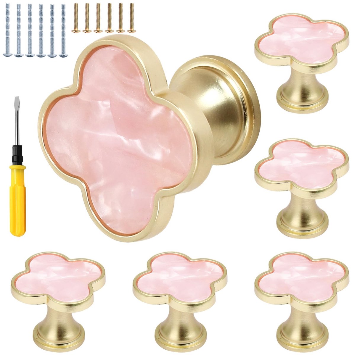 Knopset voor Lades - 6 Stuks Roze met Polished Afwerking