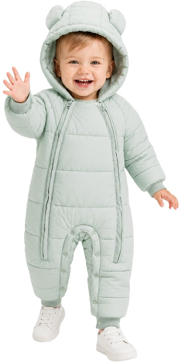 Baby Sneeuwpak - Warm Romper met Rits - Groen - 12-18 maanden