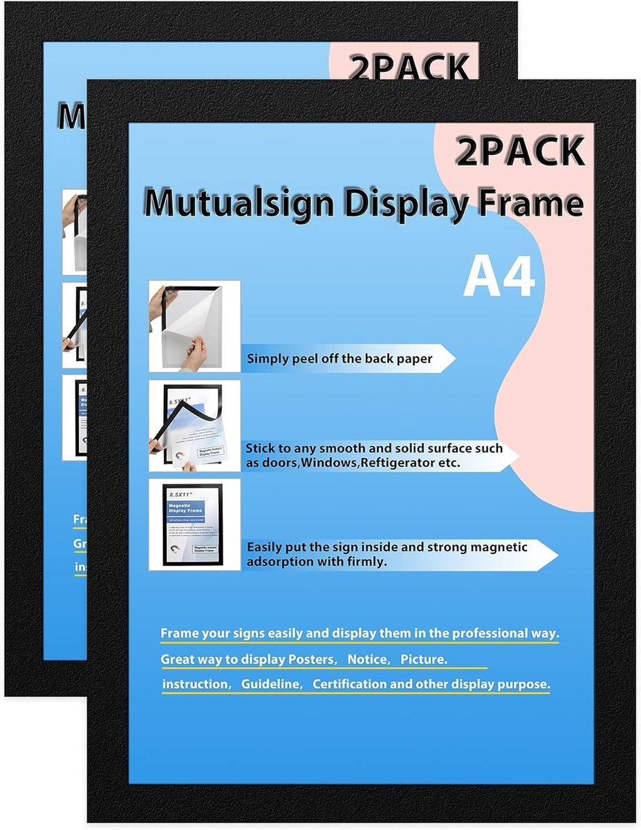 Zelfklevend Magnetisch A4 Informatieframe voor Muur en Raam - 2 Stuks, Ideaal voor Informatie, Aankondigingen en Presentaties