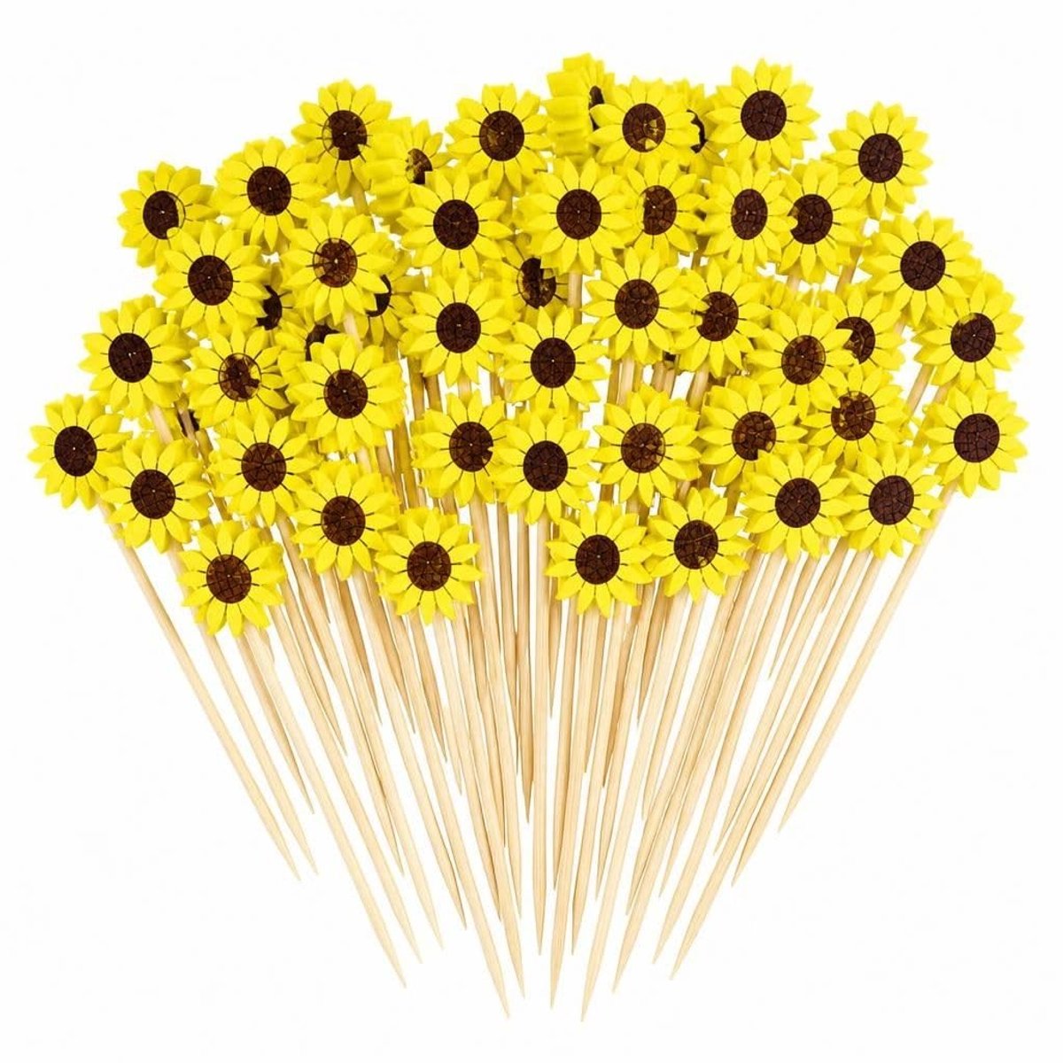 100 Stuks Zonnebloem Cocktailplectrums - Decoratieve Tandenstokers