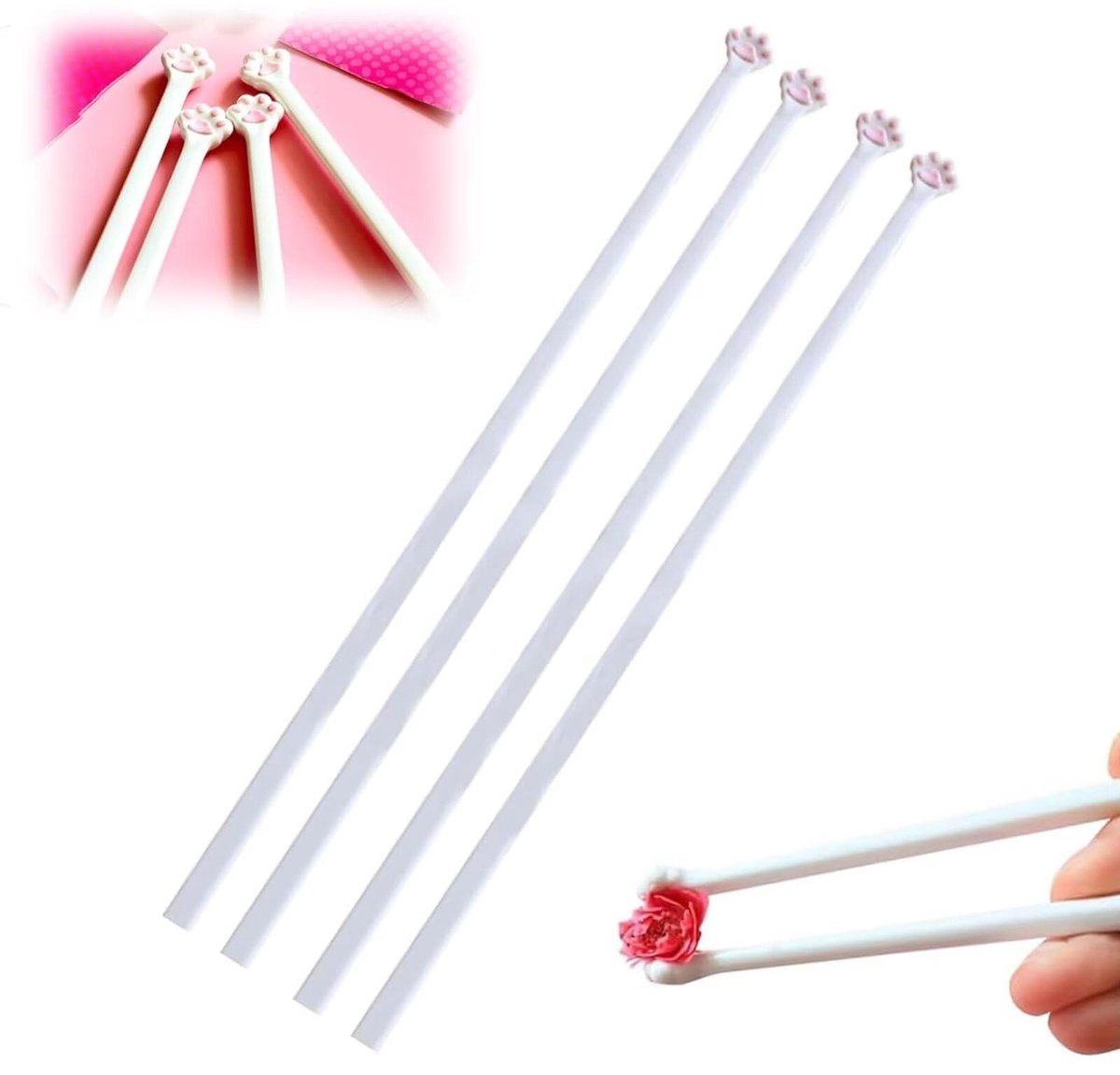 Herbruikbare Plastic Chopsticks - Kattenpoot Design - Roze