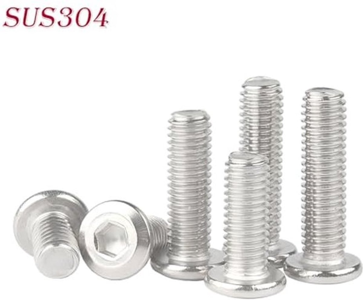 20 stuks schroeven met volledige schroefdraad M3 x 4 mm binnenzeskantschroeven met platte kop, machineschroeven roestvrij staal 304