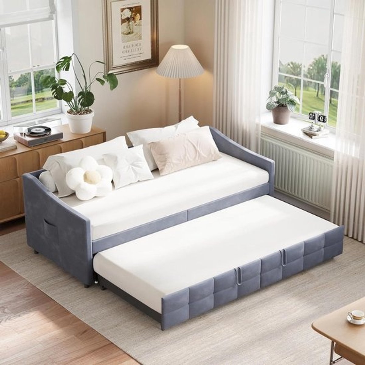 Uitschuifbare Bank - Slaapbank Sofa - Ruimte Besparen - Dubbel Uittrekbaar Bed - 180 x 200 cm - Grijs