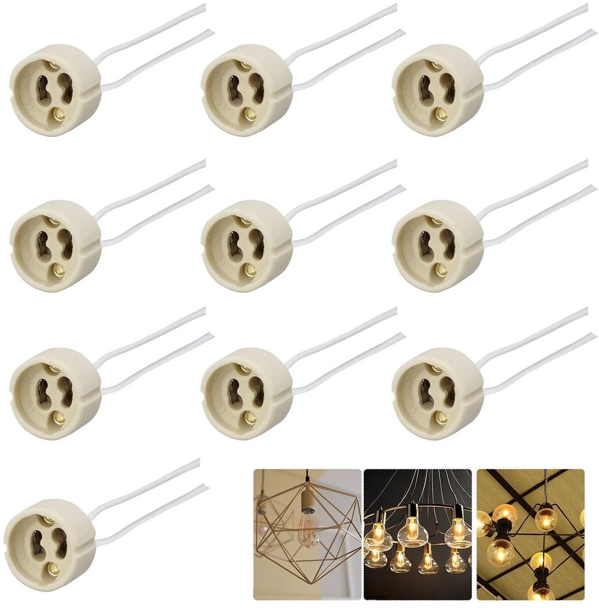 Keramische GU10 Fitting met 15 cm Siliconen Voedingskabel - Geschikt voor LED en Halogeen Lampen, Verpakking van 10 Stuks
