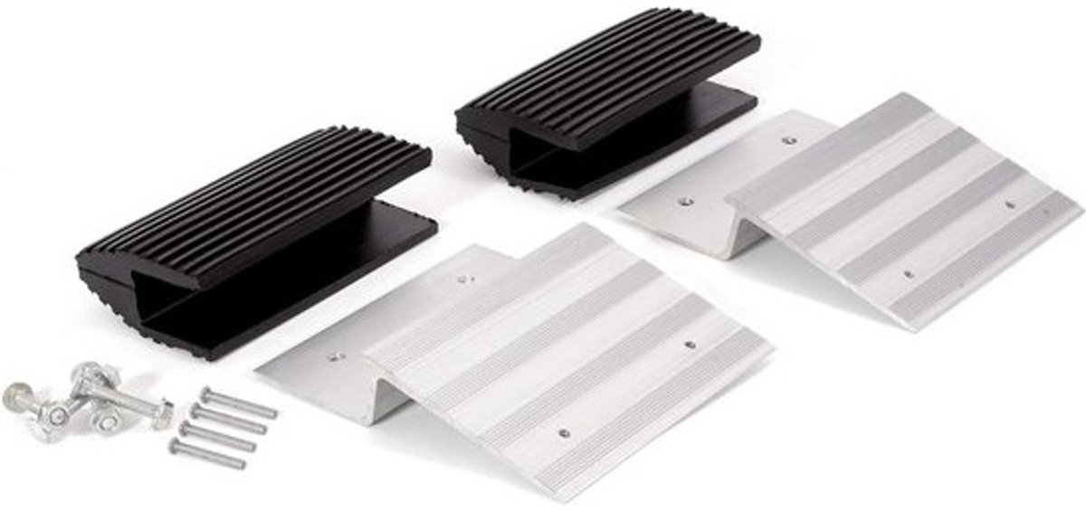 Laadbrug Set - Oprijplaten Aluminium - Vracht Laden - Gefreesde Aluminium Beugels - 35 cm dikte - Zwart