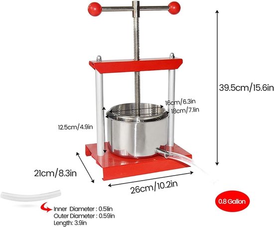 Handmatige Juicer voor 3 Liter, Perfect voor Tincturen, Kaas, Kruidensappen en Olijfolie, RVS en IJzer, Ideaal voor Fruit, Cider en Wijn — afbeelding 3