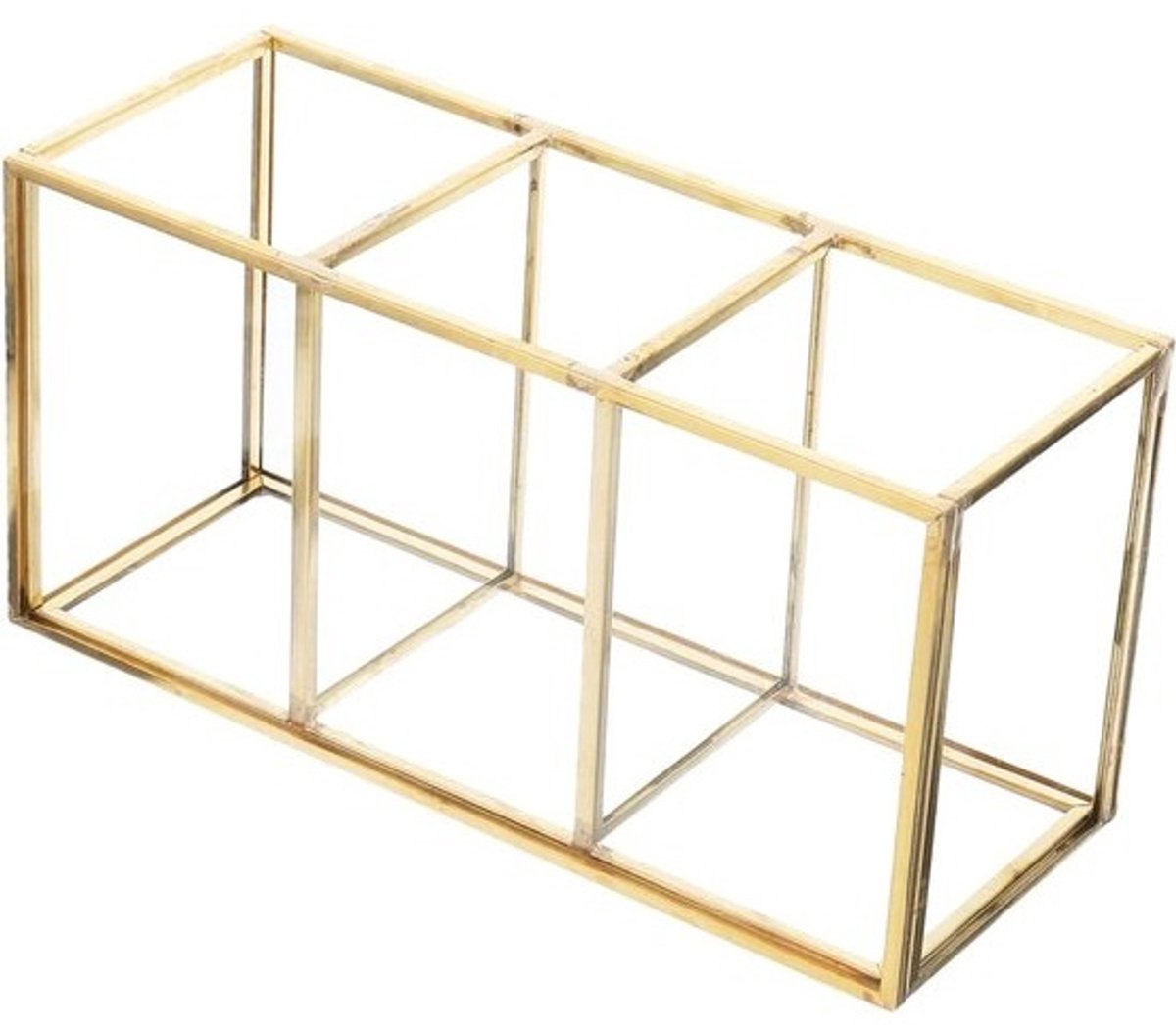 Glazen Make-up Opberger - Cosmetica Doos Sieradenhouder - Bureau Organiseren - Met Gouden Rand - 18x7x9 cm - Goud