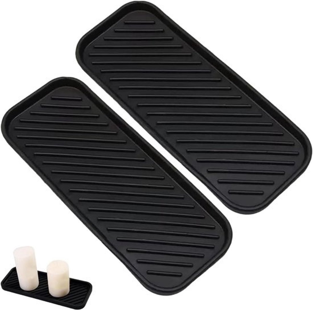Siliconen Spoelbak Organizer - Afdruipmat Gootsteen - Keuken Organiseren - Smalle Afdruipmat - 23 x 9 cm - Zwart