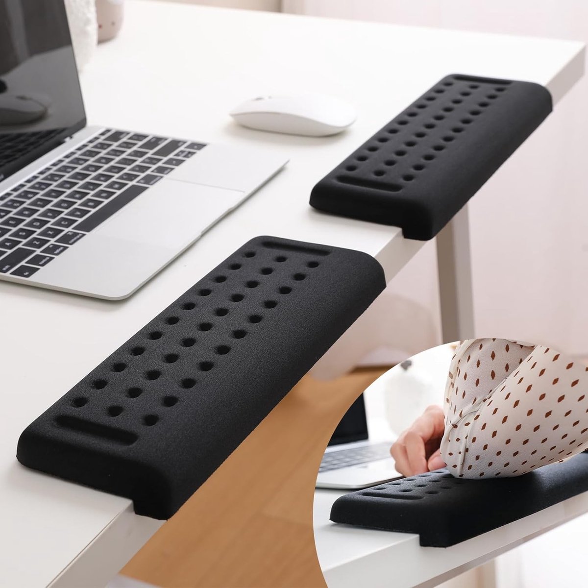 Ergonomische L-vormige bureau randsteun set, 2-delig, met geheugenfoam, antislip en comfort voor pols, onderarm en elleboog ondersteuning
