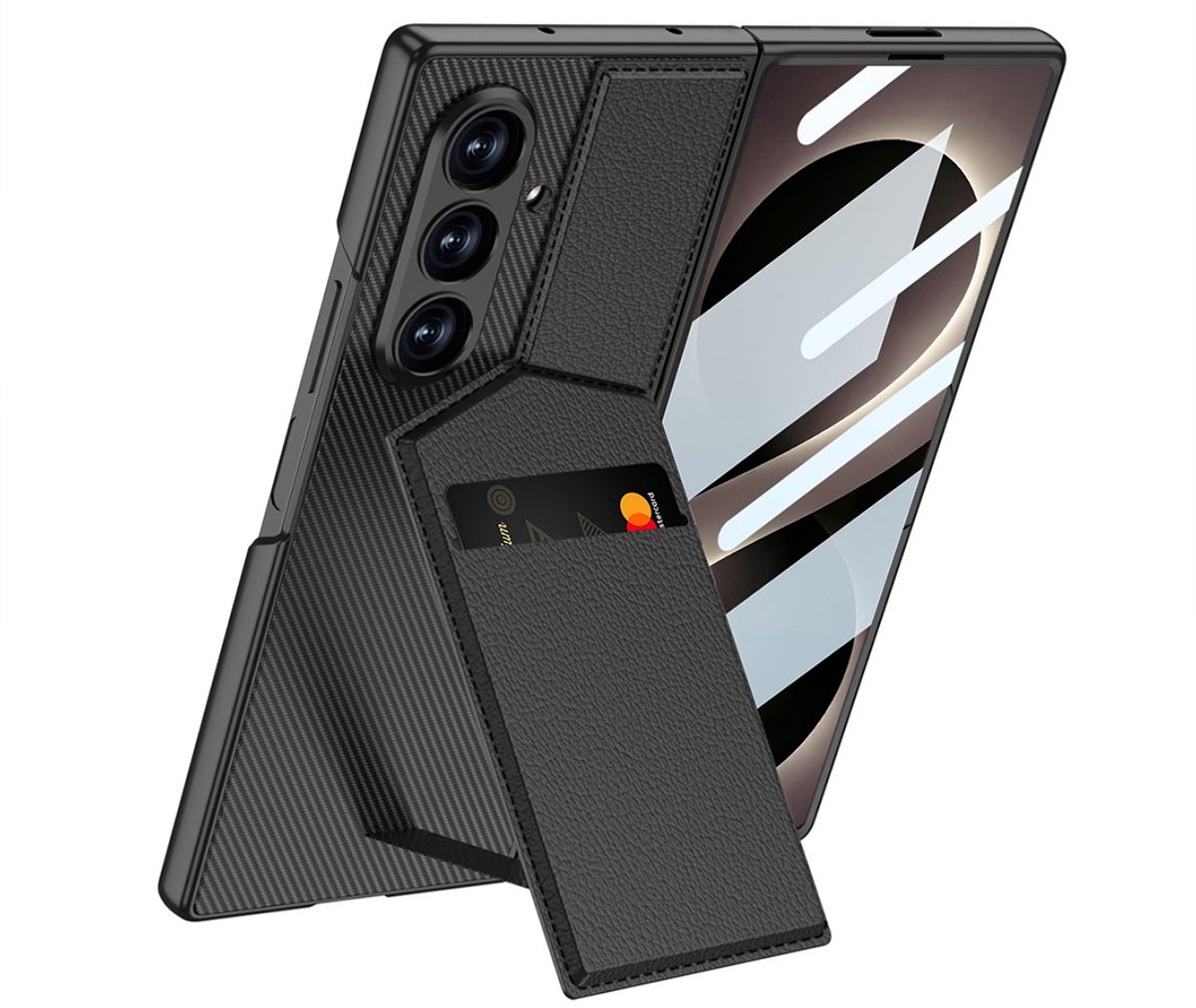 CaseMania Backcase hoesje geschikt voor Samsung Galaxy Z Fold 8 Ultra - Zwart - TPU (Zacht) - Pasjeshouder - Magnetische standaard - Ingebouwde Screen Protector Fingerprint Compatible